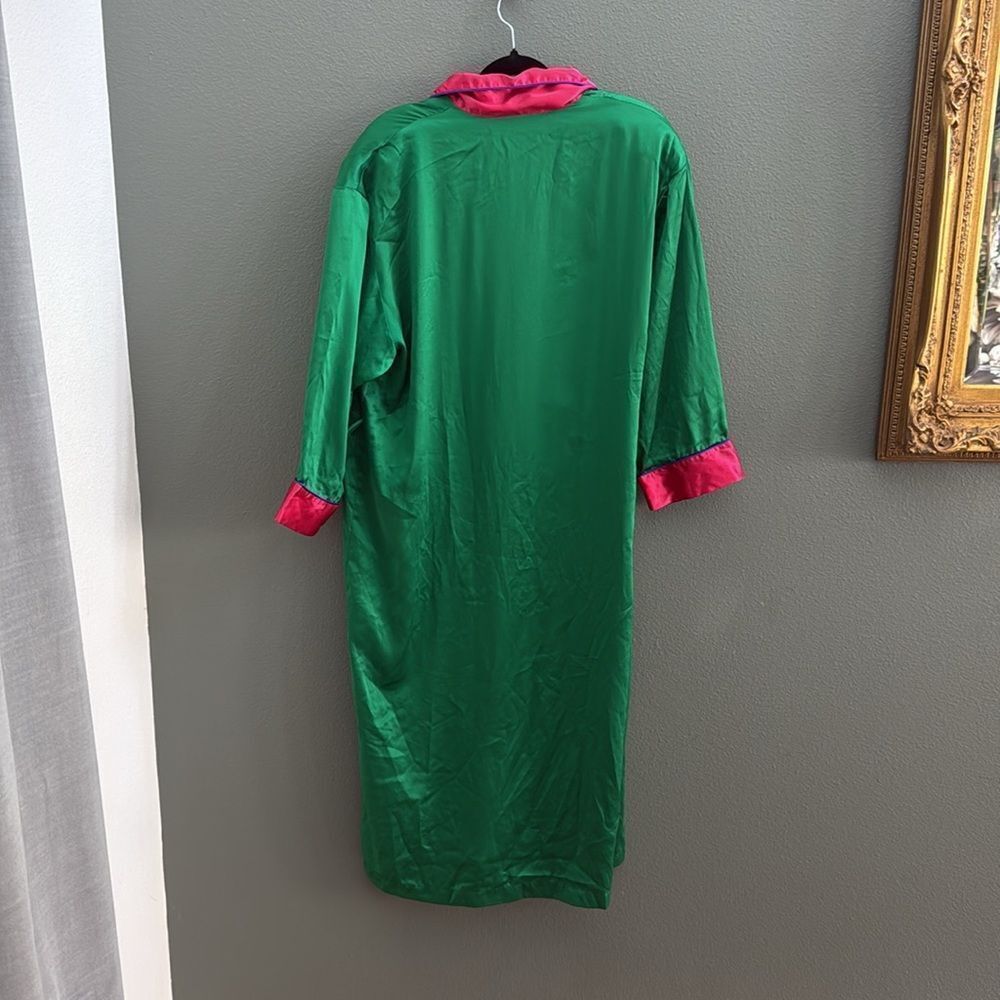 Victoria's Gold Label Vintage Secret Satin Green/Pink Kimono Style Robe Sz Small - Picture 4 of 9